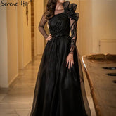 Black Satin A-Line Evening Dresses Gowns 2025 Beaded Sexy For Woman Wedding Party LA71213