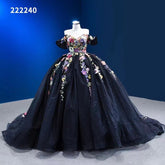 Black Sexy Off Shoulder Luxury Appliques Lace Up Ball Gowns Wedding Dress 2025 High End Custom Made HM222240