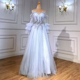 Blue A-line Sexy Evening Dresses Gowns 2025 Beaded Boat Neck For Women Wedding Party LA71483