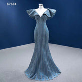 Vestidos de noche de sirena azul elegantes con escote en V, lujosos y con cuentas, para mujer, para fiestas, colección 2025, alta gama, hechos a medida, HM67524