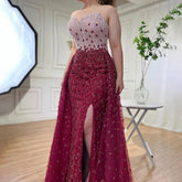 Blue Mermaid High Split With Skirt Sweetheart Strapless Beaded Party Dresses Formal Women Evening 2025 LA71796