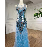 Blue O-neck Tank Sleeveless Feathers Mermaid Evening Dresses Elegant Formal Party Gowns For Women 2025 LA72081