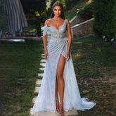 Blue One Shoulder Sleeveless Mermaid Open Split Evening Gowns 2025 Sexy Party Dresses for Women LA71884