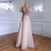 Champagne A-Line Sexy Evening Dresses Gowns 2025 Sparkle Beaded Lace Up For Women Party LA71153