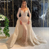 Champagne Mermaid Luxury Evening Dresses Gowns 2025 Elegant With Overskirt For Women Party LA71404