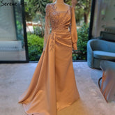 Champagne Mermaid Overskirt Evening Dresses Gowns 2025 Elegant Beaded Satin For Women Party LA71430