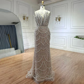 Robe de soirée sirène bustier ornée de perles saoudiennes couleur chair 2025, pour une occasion spéciale, LA72816