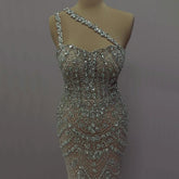 Elegant Nude One Shoulder Beaded Evening Dresses Gowns for Formal Occasion 2025 LA72791