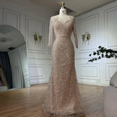 Nude Spaghetti Strap Beaded Mermaid Gown with Detachable Long Sleeve Jacket for Formal Occasion LA72160C