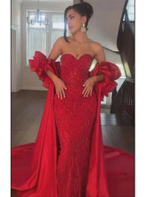 Red Long Cape Pearls Beaded Mermaid Evening Dresses Gowns For Formal Occasion 2025 LA72585A