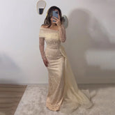 Dubai Arabia Nude Mermaid With Overskirt Luxury Evening Dresses Gowns 2025 For Women Wedding Party LA72254A