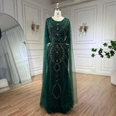 Dubai Arabic Green Mermaid Evening Dress with Elegant Luxury Beaded Cape Sleeves for Women's Party 2025 LA72562
