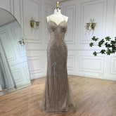 Dubai Caramel Luxury Beaded Spaghetti Strap Mermaid Evening Dresses Gowns for Women Wedding Party 2025 LA72501