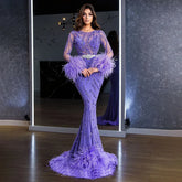 Elegant Mermaid Evening Dress Arabic Purple Beaded Feathers | Luxury Gown for Women's Wedding Party 2025 LA72367