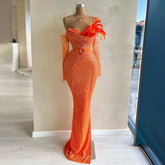 Elegant Orange Mermaid Evening Gown with Beaded Luxury Dubai Dresses for Woman's Wedding Party 2025 LA72319
