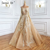 Gold A-Line Sexy Evening Dresses Gowns 2025 Beaded Off Shoulder For Woman Wedding Party LA71305