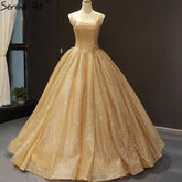 Gold Luxury Glitter Wedding Dresses 2025 Spaghetti Strap Sexy Bridal Dress HM66731 Custom Made