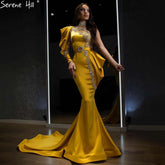 Gold Mermaid Beaded Evening Dresses Gowns 2025 One Shoulder Elegant Satin For Women Party LA71424