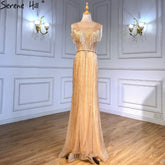 Gold Mermaid Elegant Evening Dresses Gowns 2025 Beaded Tassel Luxury For Women Party LA71435