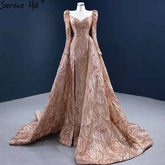 Gold Mermaid Luxury Evening Dresses Gowns 2025 Elegant With Train Sexy For Women Party HM67208