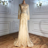 Gold Muslim Beaded Evening Dresses Gowns 2025 Mermaid Elegant For Women Wedding Party LA71082