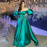 Green Beading Satin Evening Dresses Gowns 2025 A-Line Long For Women Party LA71008