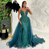 Green Detachable Skirt Sexy Spaghetti Straps Evening Dresses Gowns Mermaid Elegant Luxury Beaded 2025 Party LA71363