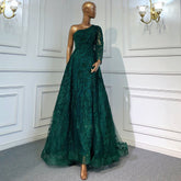 Green Luxury One Shoulder Evening Dresses Gowns 2025 Beaded Mermaid Elegant Overskirt For Women Party LA71607