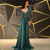 Green Mermaid Beaded Evening Dresses Gowns 2025 Luxury Elegant Satin For Women Party LA71860