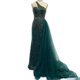 Green Mermaid Elegant With Overskirt Sexy One-Shoulder Evening Dresses Gowns Luxury Beaded 2025 Women Party LA71755