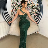 Green One Shoulder Mermaid Elegant Beaded Luxury Red Evening Dress Gown for Women's Wedding Party 2025 LA72340