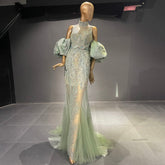 Green Puff Sleeve Evening Dresses Gowns 2025 Beaded Mermaid Luxury Elegant For Women Party LA71537
