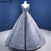 Grey A-Line Luxury Evening Dresses Gowns 2025 Beaded Sleeveless Lace Up For Women Party HM67288