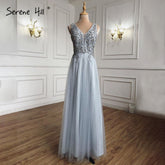 Grey Blue A-Line Sexy Evening Dresses Gowns 2025 Beaded Sleeveless Simple For Women Party LA71257