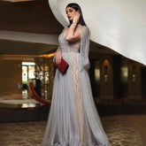 Grey Luxury A-Line Sexy Evening Dresses Gowns Diamond Beaded Elegant 2025 For Women Party LA70788