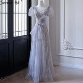 Grey Luxury Puffy Sleeves Evening Dresses Gowns 2025 Beaded A-Line For Women Party LA71474