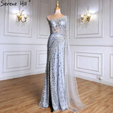 Grey Mermaid Elegant Evening Dresses Gowns 2025 Luxury Beaded Cape Sleeve For Women Party LA71415