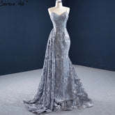 Grey Mermaid Sexy Evening Dresses 2025 Handmade Flowers Beading Sleeveless Formal Dress HM67181