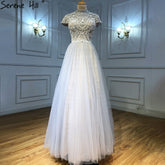 Grey Nude A-Line Evening Dresses Gowns 2025 Crystal Beaded Sexy For Women Wedding Party LA71159