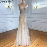 Grey Nude Mermaid Evening Dresses Gowns 2025 Beaded Elegant Luxury For Woman Party LA60983A