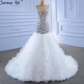 Grey White Mermaid Wedding Dresses 2025 Luxury Beaded Ruffles Elegant Bride Gowns HM67295 Custom Made