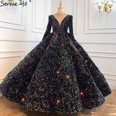 Indigo Blue Gold Luxury Wedding Dresses 2025 Sequined Long Sleeves Bride Dress Plus Size Women HA2466 Custom Made