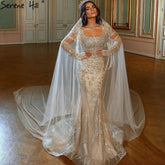 Iovry Luxury Detachable Sleeves Evening Dresses Gowns 2025 Mermaid Elegant Beading For Women Party LA71112