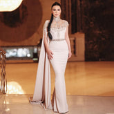 Ivory High Neck Cape Sleeve Mermaid Evening Dresses Beaded Elegant Gowns 2025 For Women Wedding Party LA72045