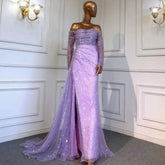 Lilac Mermaid Overskirt Evening Dresses Gowns 2025 Beaded Elegant Sexy For Women Party LA71630