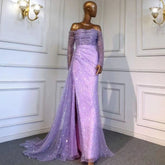 Lilac Mermaid Overskirt Evening Dresses Gowns 2025 Beaded Elegant Sexy For Women Party LA71630