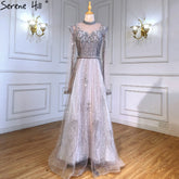 Luxury A-Line Silver Evening Dresses Gowns 2025 Beaded Cape Sleeve For Woman Party LA71443