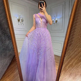 Robe de soirée de luxe lilas perlée pour femme, tenue de mariage, LA71778