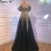 Luxury Black Gold A-line Evening Dresses Gowns 2025 Sparkle Beading Sexy For Women Party Dress LA70838