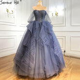 Luxury Blue Beading Evening Dresses Srtapless Sexy Ball Gowns 2025 For Women Party LA70936